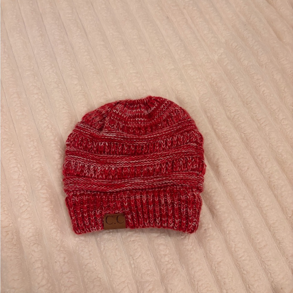 Pink CC beanie with pony tail hole on top